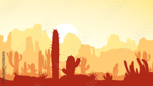 desert with cactus at sunset