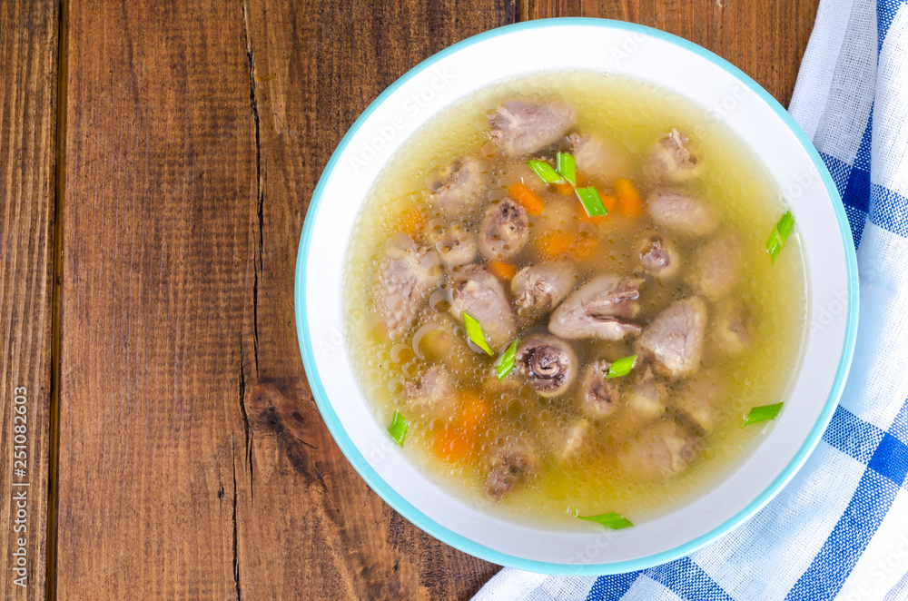 Transparent broth with chicken liver Transparent broth with chicken liver