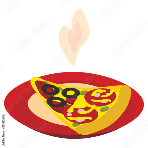 Cartoon slice of pizza on the plate