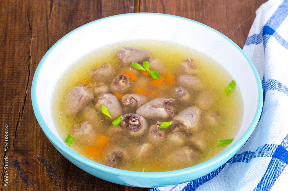 Transparent broth with chicken liver Transparent broth with chicken liver