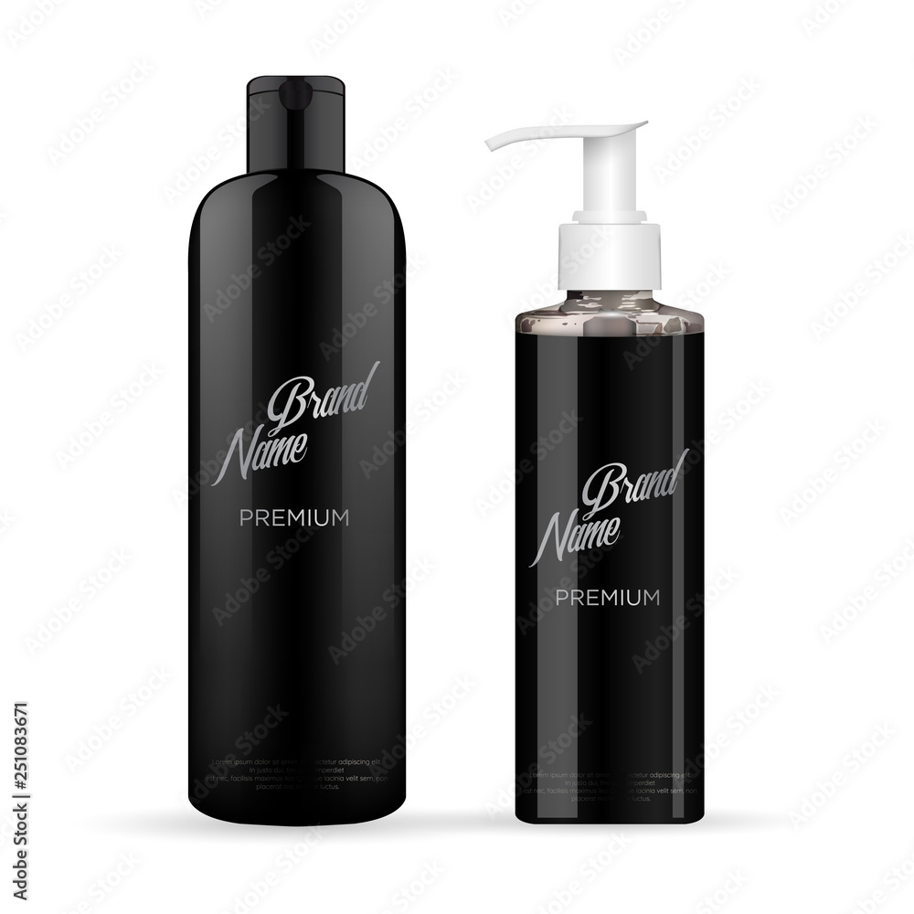 Set of realistic black package luxury cosmetic product. Vector illustration isolated on white.EPS 10. Set of realistic black package luxury cosmetic product. Vector illustration isolated on white.EPS 10.