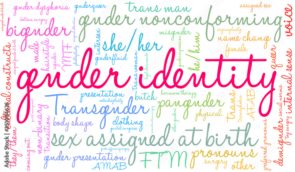 Gender Identity Word Cloud on a white background. Gender Identity Word Cloud on a white background.