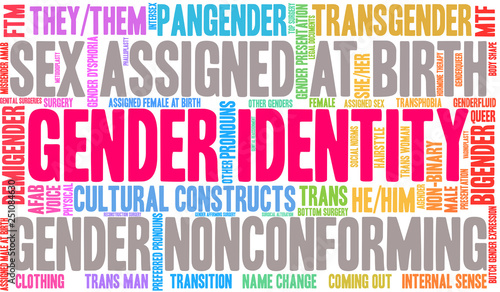 Gender Identity Word Cloud on a white background. 