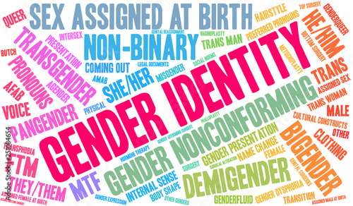 Gender Identity Word Cloud on a white background. 