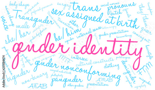 Gender Identity Word Cloud on a white background. 