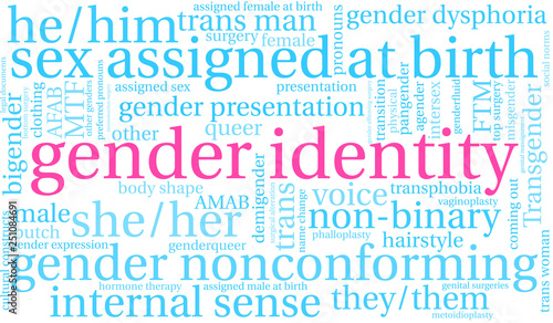 Gender Identity Word Cloud on a white background. 