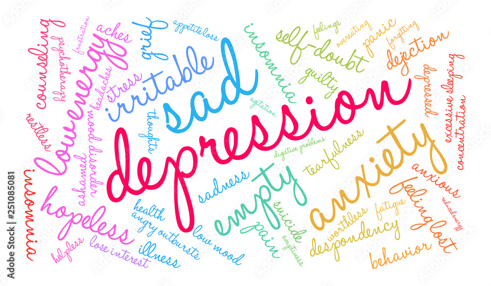 Depression Word Cloud on a white background. Depression Word Cloud on a white background.
