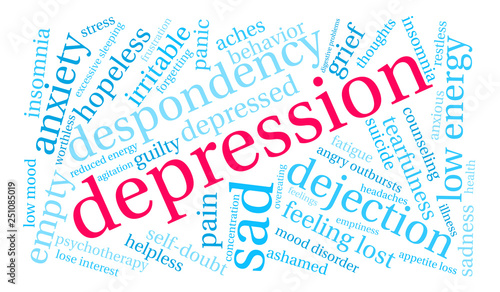 Depression word cloud on a white background. 