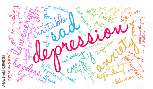 Depression Word Cloud on a white background. 