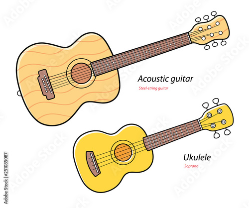 Acoustic guitar and ukulele isolated