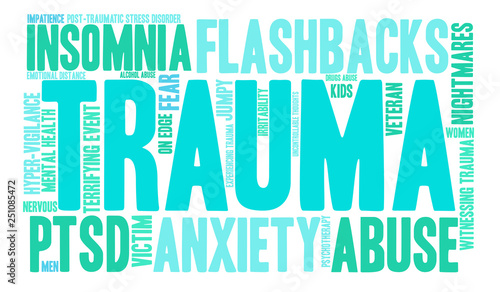 Trauma Word Cloud on a white background. 