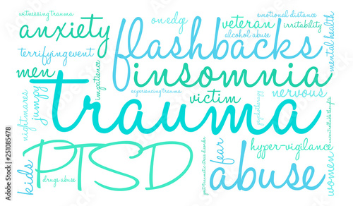Trauma Word Cloud on a white background. 