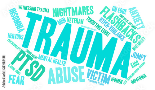 Trauma Word Cloud on a white background. 