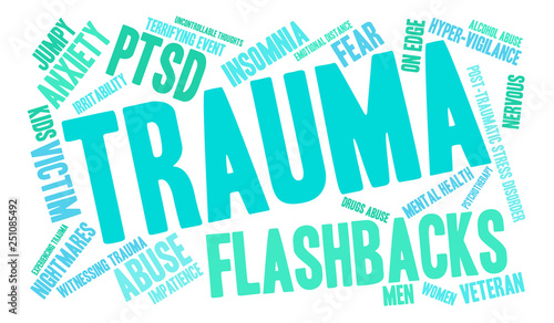 Trauma Word Cloud on a white background. 