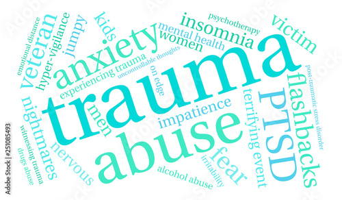 Trauma word cloud on a white background. 