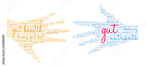 Gut Word Cloud on a white background. 