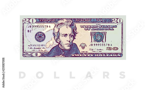 20 Dollars money comics paper banknotes of USA - vector business art illustration