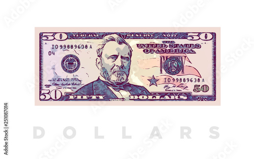 50 Dollars money comics paper banknotes of USA - vector business art illustration