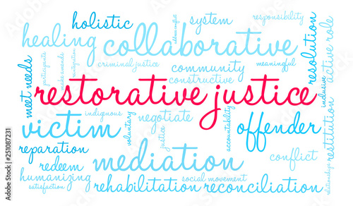 Restorative Justice Word Cloud on a white background.  © arloo