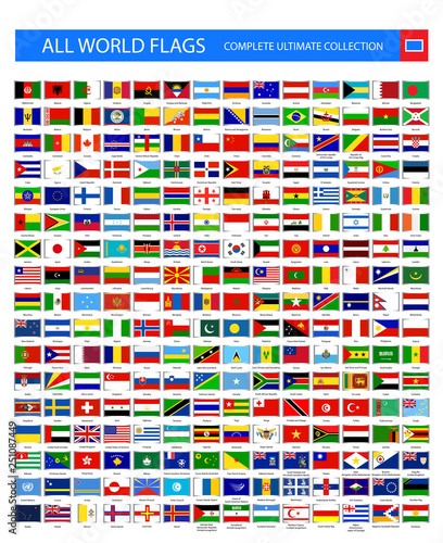 All World Flags rectangle flat icons isolated on white
