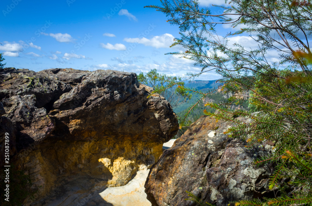 Huge sandstone boulders on mountain top in Australia