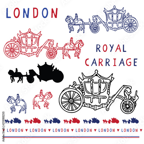 Bild auf Leinwand Sketchy London Royal Carriage clipart elements set