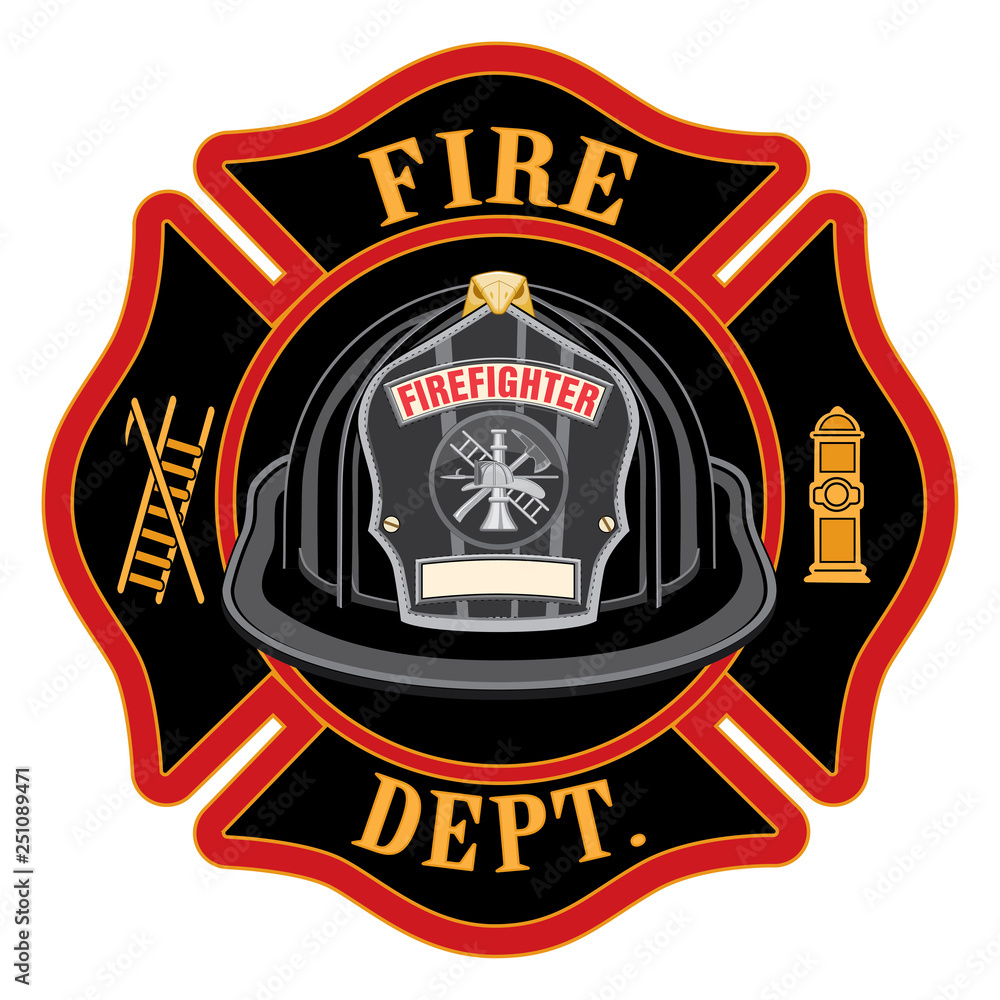 Fire Department Cross Black Helmet is an illustration of a fireman or ...