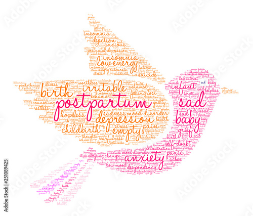 Postpartum Word Cloud on a white background. 