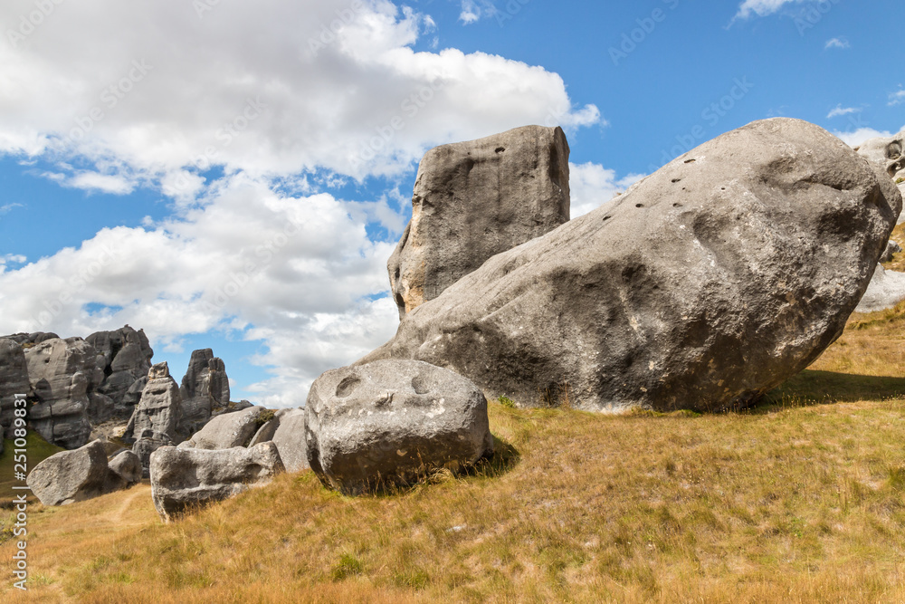 bizarre limestone boulders at the Castle Hill, South Island, New Zealand