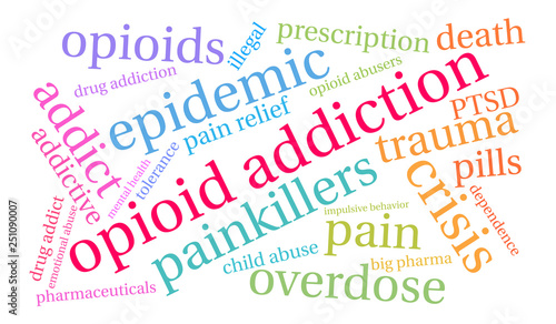 Opioid Addiction Word Cloud on a white background. 