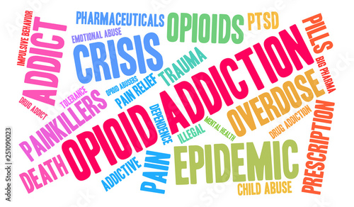Opioid Addiction Word Cloud on a white background. 