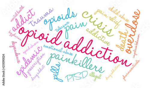 Opioid Addiction Word Cloud on a white background. 