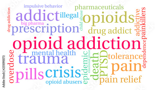 Opioid Addiction Word Cloud on a white background. 