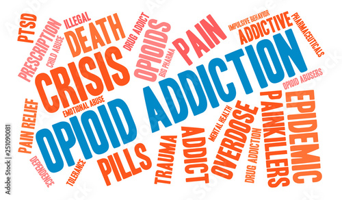 Opioid Addiction Word Cloud on a white background. 