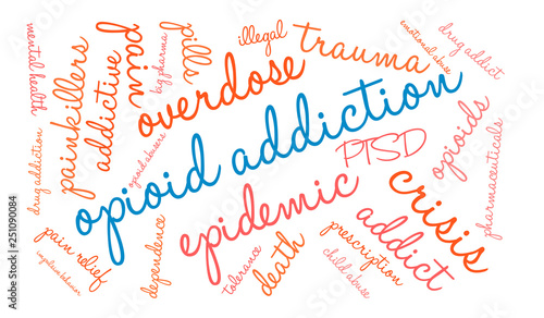 Opioid Addiction Word Cloud on a white background. 