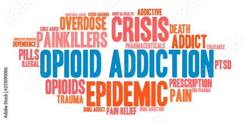 Opioid Addiction Word Cloud on a white background. 