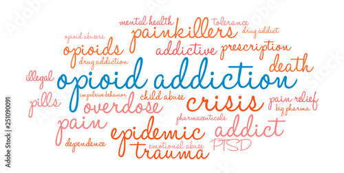 Opioid Addiction Word Cloud on a white background. 
