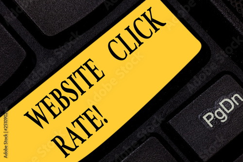 Text sign showing Website Click Rate. Conceptual photo ratio users who click specific link to number total users Keyboard key Intention to create computer message pressing keypad idea photo