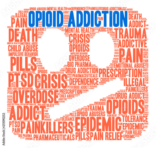 Opioid Addiction Word Cloud on a white background. 