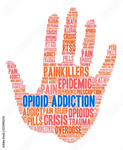 Opioid Addiction Word Cloud on a white background. 