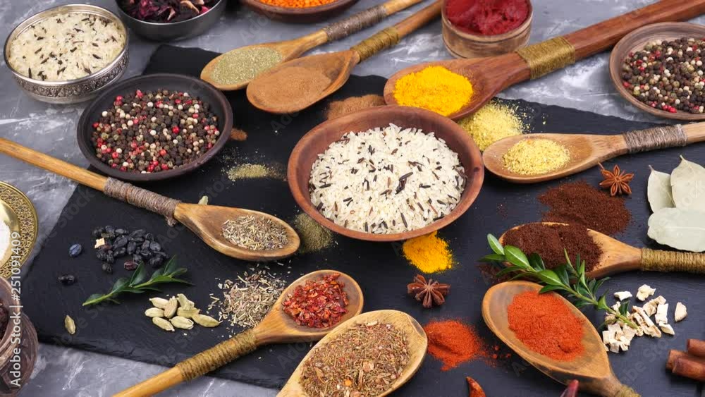 Spices and seasonings for cooking in the composition on the table Spices and seasonings for cooking in the composition on the table