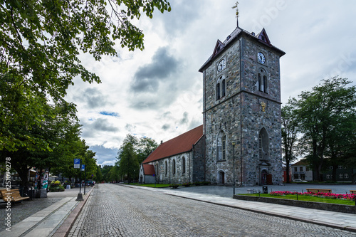 Bell tower of Var Frue Kirke (Our Lady's Lutheran church) in  Trondheim city center, Norway photo