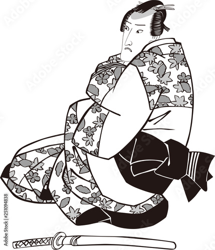 浮世絵　武士　その10　白黒