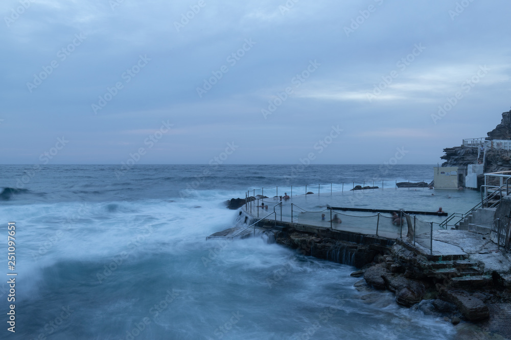 Cloudy view of Bronte rock pool in the morning.