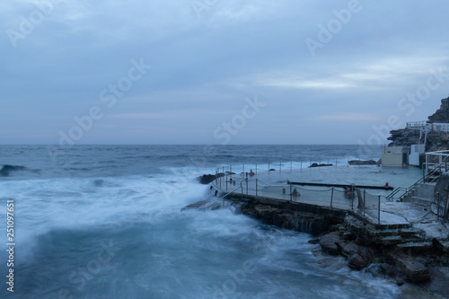 Cloudy view of Bronte rock pool in the morning.