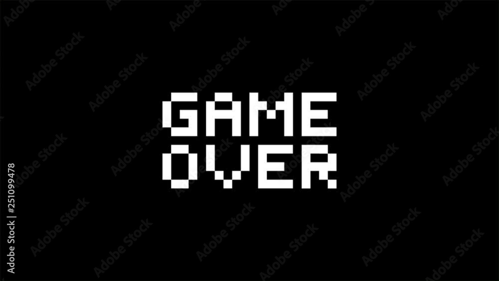 Pixel art game style message: game over. HD animation on black background. Pixel art game style message: game over. HD animation on black background.