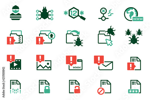 Bug virus in computer file. Dangerous from internet network.(icon)