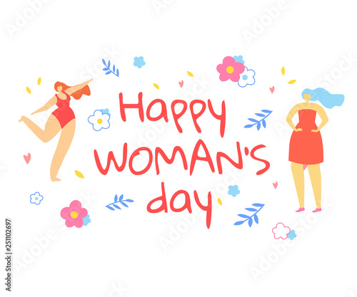 Happy Womans Day Greeting Card with Girls Dancing