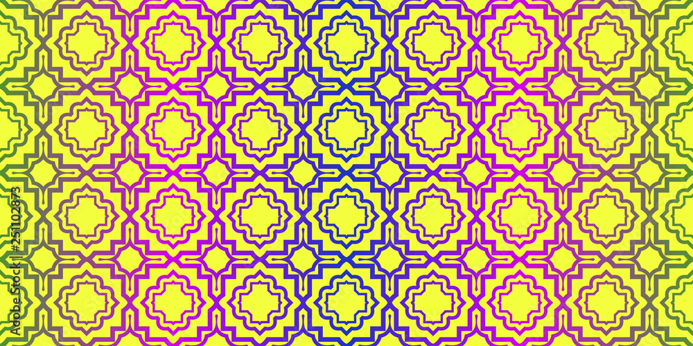 Vector Illustration. Pattern With Traditional Geometric Ornament, Decorative Border. Design For Print Fabric. Yellow purple color Vector Illustration. Pattern With Traditional Geometric Ornament, Decorative Border. Design For Print Fabric. Yellow purple color