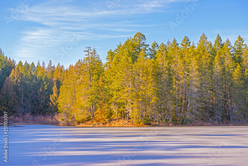 View of frozen Spectacke Lake in Vancouver Island  Canada